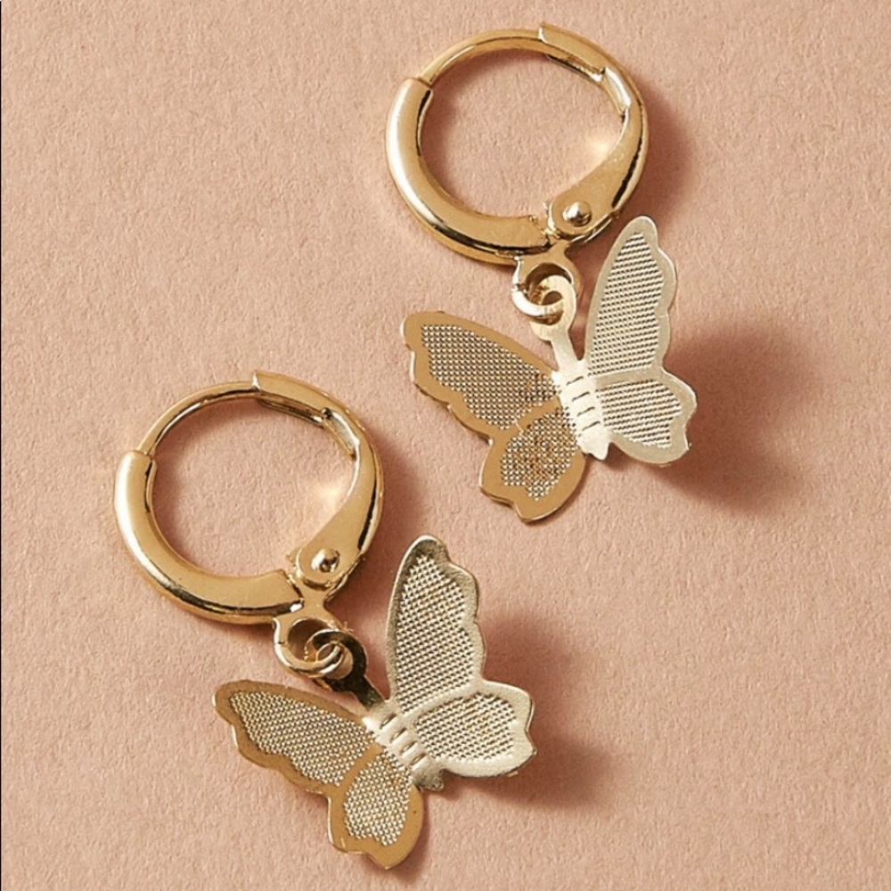 gold butterfly charm earrings interest check